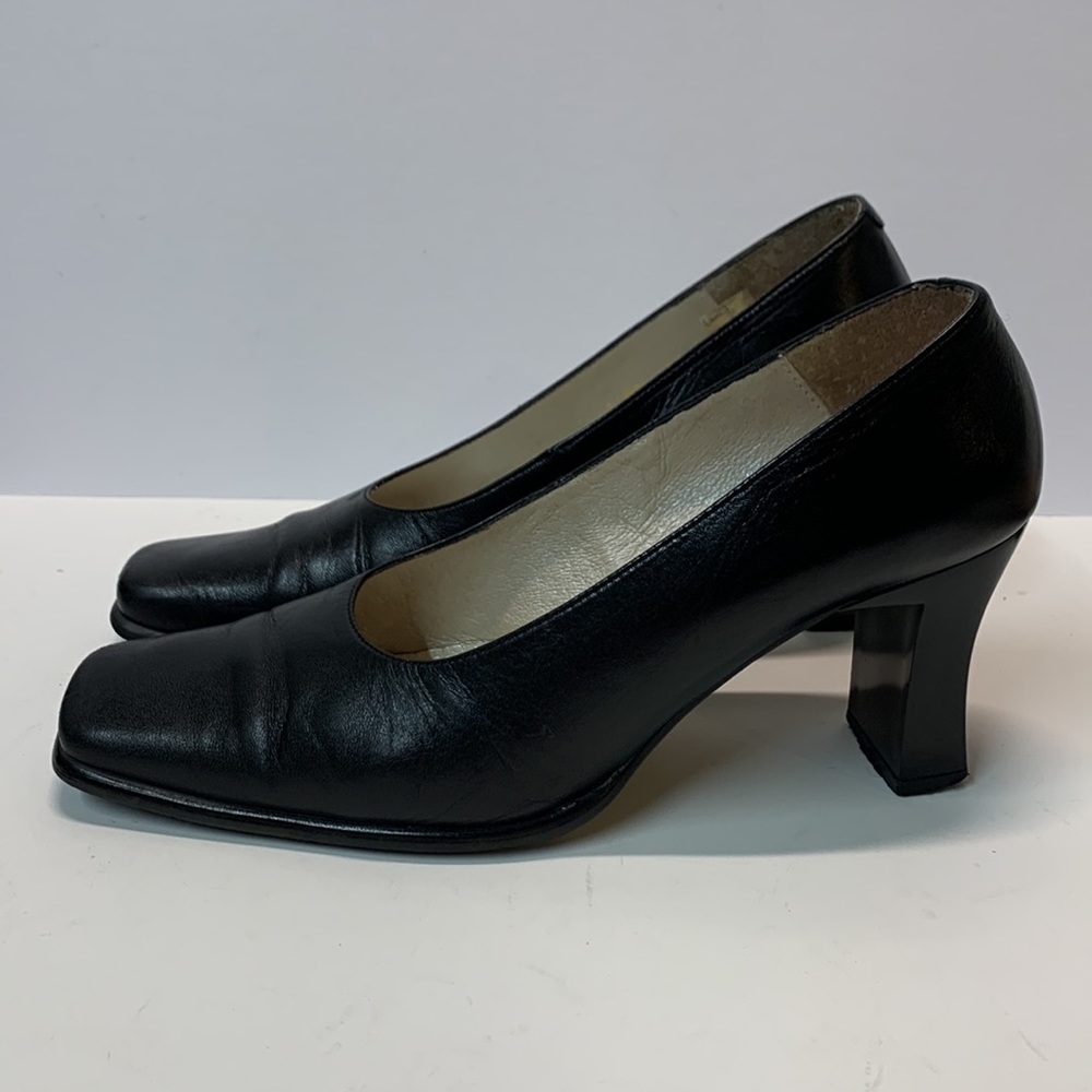 Vintage Black Leather Heels from Europe